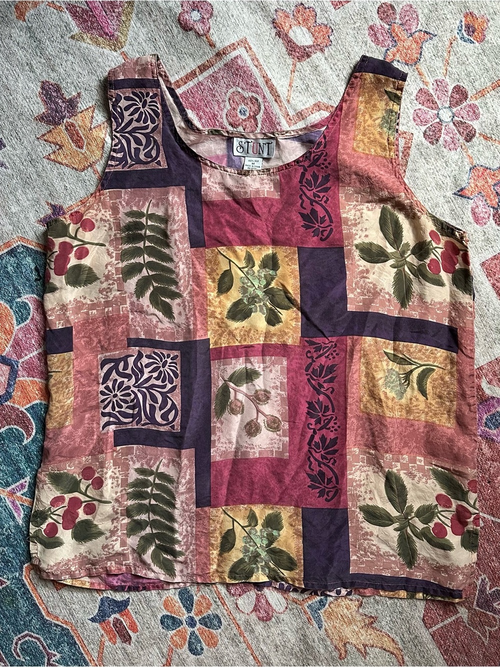 Stunt Vintage Purple & Pink Patchwork Fruit & Floral Pattern Top